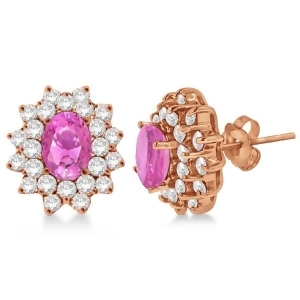 Diamond and Oval Cut Pink Sapphire Earrings 14k Rose Gold 3.00ctw - All