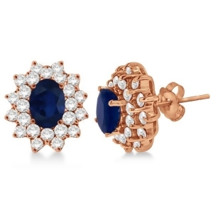 Diamond and Oval Cut Blue Sapphire Earrings 14k Rose Gold 3.00ctw - All