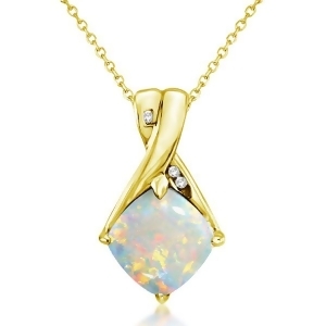 Diamond and Cushion Opal Pendant Necklace 14k Yellow Gold 1.36ct - All