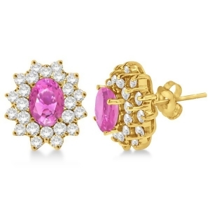 Diamond and Oval Cut Pink Sapphire Earrings 14k Yellow Gold 3.00ctw - All