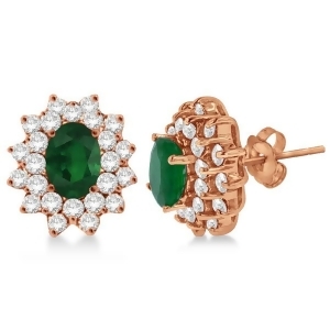 Diamond and Oval Cut Emerald Earrings 14k Rose Gold 3.00ctw - All