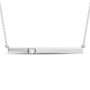 Horizontal Bar Necklace with Diamond Accent 14k White Gold 0.10ct - All