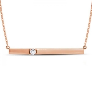 Horizontal Bar Necklace with Diamond Accent 14k Rose Gold 0.10ct - All