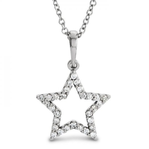Petite Star Shape Diamond Pendant Necklace 14k White Gold 0.16ct - All