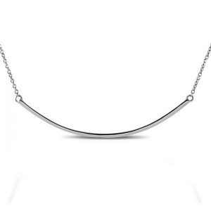 Curved Horizontal Bar Pendant Necklace Solid 14k White Gold - All