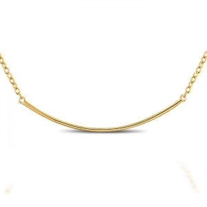 Curved Horizontal Bar Pendant Necklace Solid 14k Yellow Gold - All