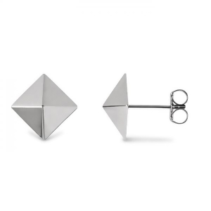 3 Dimensional Pyramid Stud Earrings in Solid 14k White Gold - All