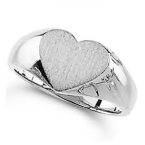 Women's Heart Shaped Signet Ring Engravable Polished 14k White Gold - All
