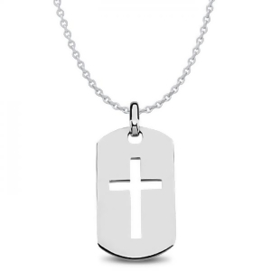 Men's Dog Tag Pendant with Cross Crafted in Polished Sterling Silver - All