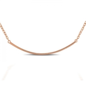 Curved Horizontal Bar Pendant Necklace Solid 14k Rose Gold - All