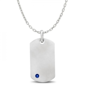 Engravable Dog Tag Pendant w/ Blue Sapphire in Sterling Silver 0.15 - All