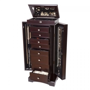 Wooden Jewelry Armoire Dark Walnut Finish 8 Drawers Necklace Doors - All
