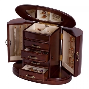 Wooden Jewelry Box in Walnut Finish Rounded Design Interior Mirror - All
