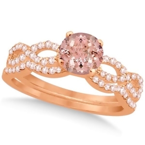 Infinity Style Morganite and Diamond Bridal Set 14k Rose Gold 1.29ct - All