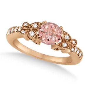 Butterfly Morganite and Diamond Engagement Ring 14K Rose Gold .88ct - All