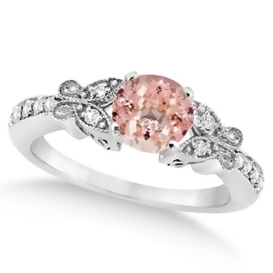 Butterfly Morganite and Diamond Engagement Ring 14K White Gold .88ct - All