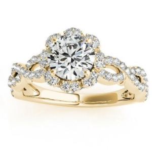 Twisted Halo Diamond Flower Engagement Ring Setting 14k Y. Gold 0.63ct - All