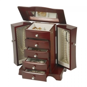 Mahogany Finish Wooden Jewelry Box. Hour Glass Style Upright Storage - All