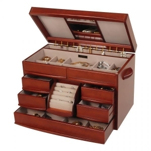 Walnut Finish Wooden Jewelry Box. Drawers Ring Rolls Necklace Hooks - All