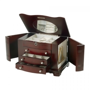 Locking Wooden Jewelry Box in Mahogany Finish Jewel Storage Case - All