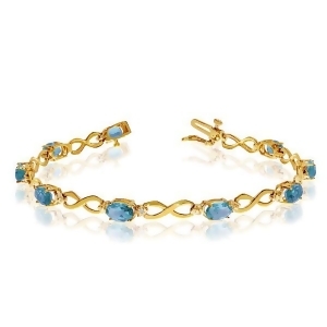 Oval Blue Topaz and Diamond Infinity Bracelet 14k Yellow Gold 4.53ct - All