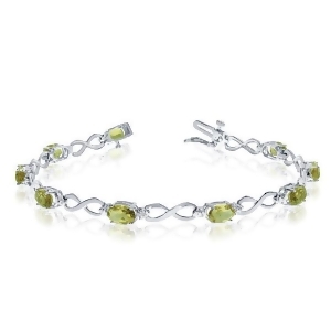 Oval Peridot and Diamond Infinity Bracelet in 14k White Gold 4.53ct - All
