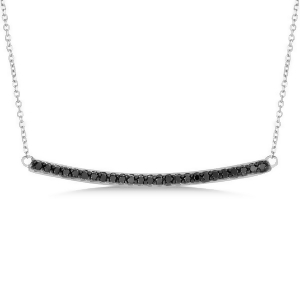 Thin Curved Black Diamond Bar Necklace In 14k White Gold 0.25ct - All