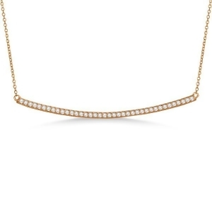 Pave Set Slightly Curved Round Diamond Bar Necklace 14k Rose Gold 0.40ct - All
