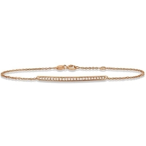 Ladies Diamond Bar Link Bracelet Pave Set 14k Rose Gold 0.15ct - All