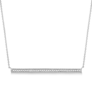 Pave Set Horizontal Diamond Bar Necklace 14k White Gold 0.33ct - All
