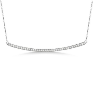 Pave Set Slightly Curved Round Diamond Bar Necklace 14k White Gold 0.40ct - All