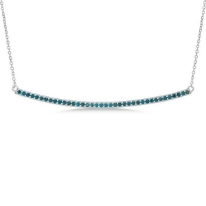 Thin Horizontal Blue Diamond Bar Necklace In 14k White Gold 0.40ct - All