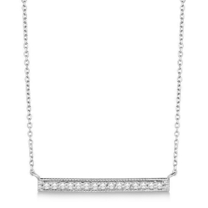 Pave Set Horizontal Diamond Bar Necklace 14k White Gold 0.15ct - All