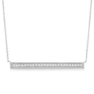 Pave Set Horizontal Diamond Bar Necklace 14k White Gold 0.25ct - All