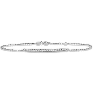 Ladies Diamond Bar Link Bracelet Pave Set 14k White Gold 0.15ct - All
