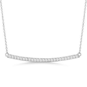 Pave Set Curved Round Diamond Bar Necklace 14k White Gold 0.25ct - All