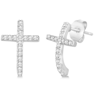 Pave Set Diamond Cross Post Earrings 14k White Gold 0.33 carats - All