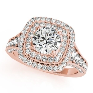 Square Double Halo Diamond Engagement Ring 14k Rose Gold 2.00ct - All
