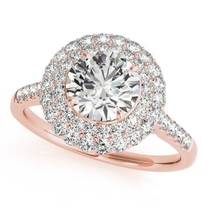 Diamond Double Halo Engagement Ring Prong Set 14k Rose Gold 3.00ct - All