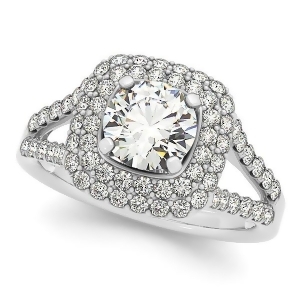 Split Shank Square Halo Diamond Engagement Ring 14k White Gold 2.00ct - All