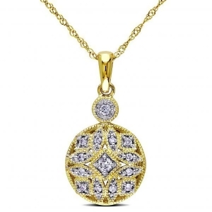 Vintage Pave Set Diamond Pendant Necklace in 14k Yellow Gold 0.12ct - All