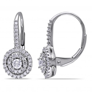Double Halo Diamond Earrings for Women in 14k White Gold 0.50ct - All