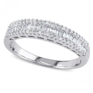 Baguette and Round Diamond Semi Eternity Band 14k White Gold 0.33ct - All