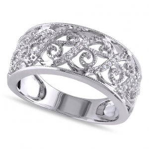Ladies Pave Set Filigree Diamond Ring 14k White Gold 0.10ct - All