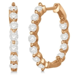 Inside Out Hoop Diamond Earrings Prong Set in 14k Rose Gold 1.34ct - All