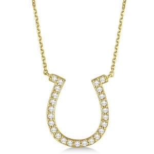 Pave Set Diamond Horseshoe Pendant Necklace 14k Yellow Gold 0.40ct - All