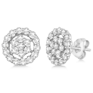 Diamond Cluster Earrings with Halo Pave Set 14k White Gold 1.50ct - All