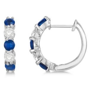 Prong Set Blue Sapphire and Diamond Hoop Earrings 14k White Gold 2.06 - All