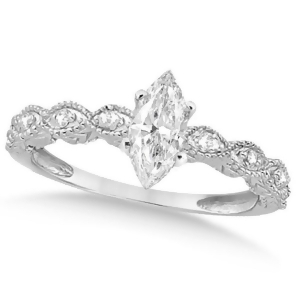 Marquise Antique Diamond Engagement Ring in 14k White Gold 0.50ct - All