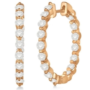 Inside Out Diamond Hoop Earrings Prong Set in 14k Rose Gold 2.00ct - All
